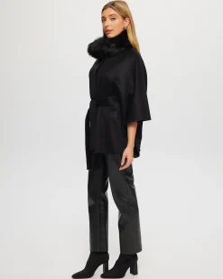 Select Wool Belted Cape With Toscana Shearling Lamb Collar