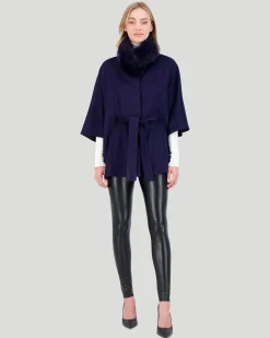 Select Wool Belted Cape With Toscana Shearling Lamb Collar