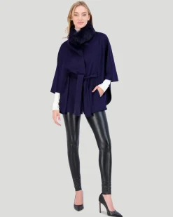 Select Wool Belted Cape With Toscana Shearling Lamb Collar