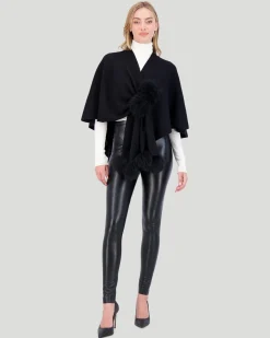 Select Wool Cape With Toscana Shearling Lamb Pompom
