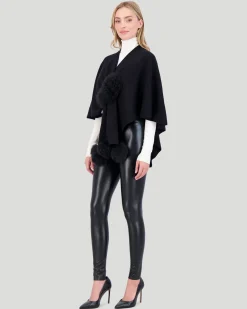 Select Wool Cape With Toscana Shearling Lamb Pompom