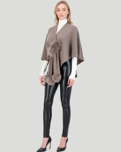 Select Wool Cape With Toscana Shearling Lamb Pompom