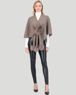 Select Wool Cape With Toscana Shearling Lamb Pompom