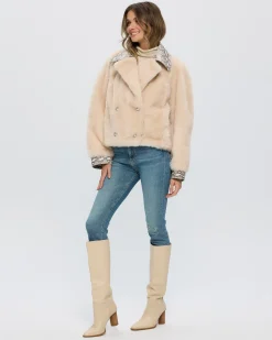 SHEARED CASHMERE GOAT JACKET WITH PRINTED LEATHER TRIM