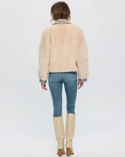 SHEARED CASHMERE GOAT JACKET WITH PRINTED LEATHER TRIM