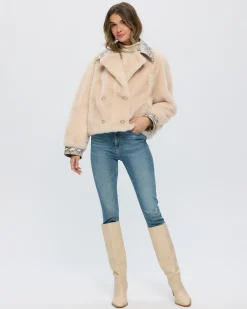 SHEARED CASHMERE GOAT JACKET WITH PRINTED LEATHER TRIM