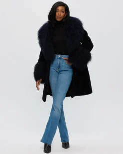 SHEARED CASHMERE GOAT STROLLER WITH MONGOLIAN GOAT SHAWL COLLAR & CUFFS