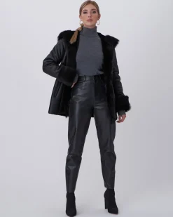 Shearling Lamb Hooded Jacket With Toscana Trim And Cuffs, Belt