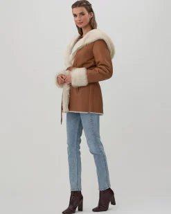 Shearling Lamb Hooded Jacket With Toscana Trim And Cuffs, Belt