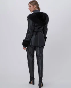 Shearling Lamb Hooded Jacket With Toscana Trim And Cuffs, Belt