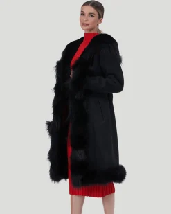 Shearling Lamb Short Coat With Toscana Lamb Tuxedo Collar, Hood Trim, Cuffs & Bottom