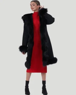 Shearling Lamb Short Coat With Toscana Lamb Tuxedo Collar, Hood Trim, Cuffs & Bottom