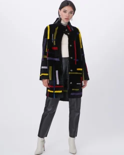 Shearling Lamb Stroller With Abstract Intarsia