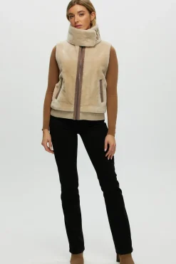 Shearling Lamb Zip Vest With Detachable Collar