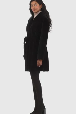 Textured Shearling Lamb Reversible Stroller, Belt