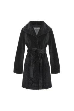 Textured Shearling Lamb Reversible Stroller, Belt