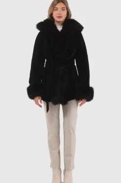 Textured Shearling Lamb Reversible Parka With Merinillo Shearling Lamb Hood Trim, Tuxedo, Cuffs & Belt
