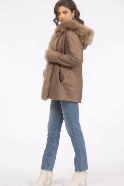 Textured Shearling Lamb Reversible Parka With Merinillo Shearling Lamb Hood Trim, Tuxedo, Cuffs & Belt