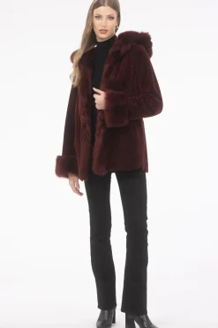 Textured Shearling Lamb Reversible Parka With Merinillo Shearling Lamb Hood Trim, Tuxedo, Cuffs & Belt