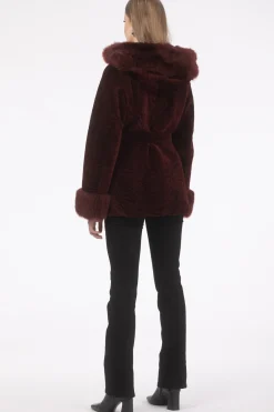 Textured Shearling Lamb Reversible Parka With Merinillo Shearling Lamb Hood Trim, Tuxedo, Cuffs & Belt