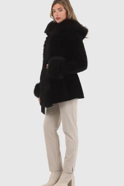 Textured Shearling Lamb Reversible Parka With Merinillo Shearling Lamb Hood Trim, Tuxedo, Cuffs & Belt