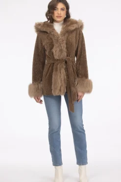 Textured Shearling Lamb Reversible Parka With Merinillo Shearling Lamb Hood Trim, Tuxedo, Cuffs & Belt