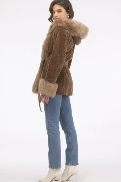 Textured Shearling Lamb Reversible Parka With Merinillo Shearling Lamb Hood Trim, Tuxedo, Cuffs & Belt