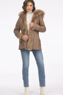 Textured Shearling Lamb Reversible Parka With Merinillo Shearling Lamb Hood Trim, Tuxedo, Cuffs & Belt