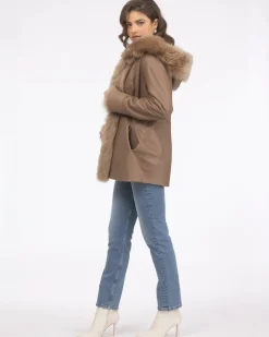 Textured Shearling Lamb Reversible Parka With Merinillo Shearling Lamb Hood Trim, Tuxedo, Cuffs & Belt