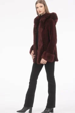 Textured Shearling Lamb Reversible Parka With Merinillo Shearling Lamb Hood Trim, Tuxedo, Cuffs & Belt