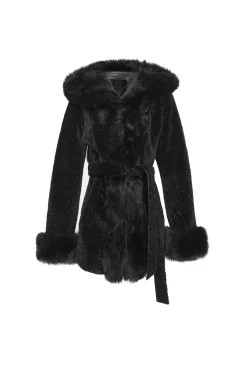 Textured Shearling Lamb Reversible Parka With Merinillo Shearling Lamb Hood Trim, Tuxedo, Cuffs & Belt