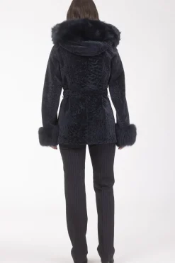 Textured Shearling Lamb Reversible Parka With Merinillo Shearling Lamb Hood Trim & Cuffs, Belt