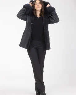 Textured Shearling Lamb Reversible Parka With Merinillo Shearling Lamb Hood Trim & Cuffs, Belt