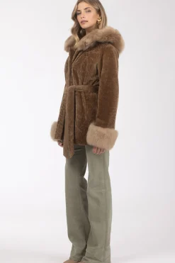 Textured Shearling Lamb Reversible Parka With Merinillo Shearling Lamb Hood Trim & Cuffs, Belt