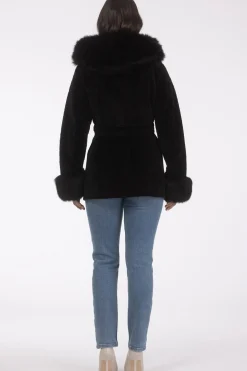 Textured Shearling Lamb Reversible Parka With Merinillo Shearling Lamb Hood Trim & Cuffs, Belt