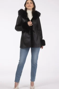 Textured Shearling Lamb Reversible Parka With Merinillo Shearling Lamb Hood Trim & Cuffs, Belt