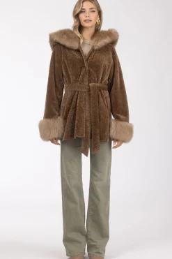 Textured Shearling Lamb Reversible Parka With Merinillo Shearling Lamb Hood Trim & Cuffs, Belt