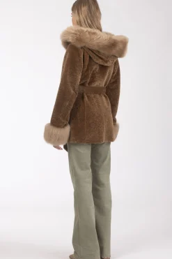 Textured Shearling Lamb Reversible Parka With Merinillo Shearling Lamb Hood Trim & Cuffs, Belt
