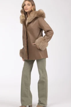 Textured Shearling Lamb Reversible Parka With Merinillo Shearling Lamb Hood Trim & Cuffs, Belt