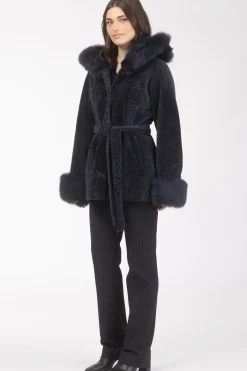Textured Shearling Lamb Reversible Parka With Merinillo Shearling Lamb Hood Trim & Cuffs, Belt