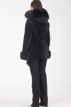 Textured Shearling Lamb Reversible Parka With Merinillo Shearling Lamb Hood Trim & Cuffs, Belt
