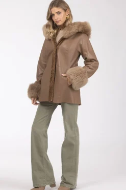 Textured Shearling Lamb Reversible Parka With Merinillo Shearling Lamb Hood Trim & Cuffs, Belt