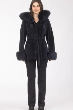 Textured Shearling Lamb Reversible Parka With Merinillo Shearling Lamb Hood Trim & Cuffs, Belt