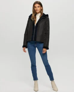 Textured Shearling Lamb Zip Parka Reversible To Taffeta