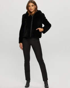 Textured Shearling Lamb Zip Parka Reversible To Taffeta