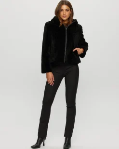 Textured Shearling Lamb Zip Parka Reversible To Taffeta