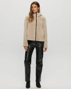 Textured Shearling Lamb Zip Parka Reversible To Taffeta