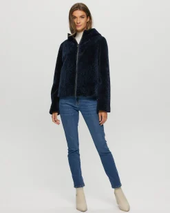 Textured Shearling Lamb Zip Parka Reversible To Taffeta