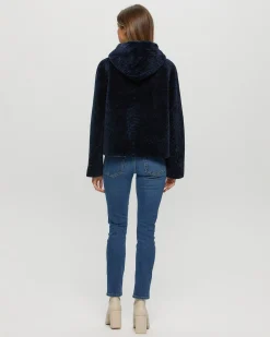 Textured Shearling Lamb Zip Parka Reversible To Taffeta