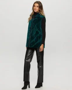 Textured Shearling Lamb Zip Vest Reversible To Taffeta